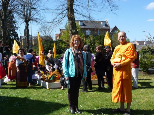 Distance must be between monk and woman.